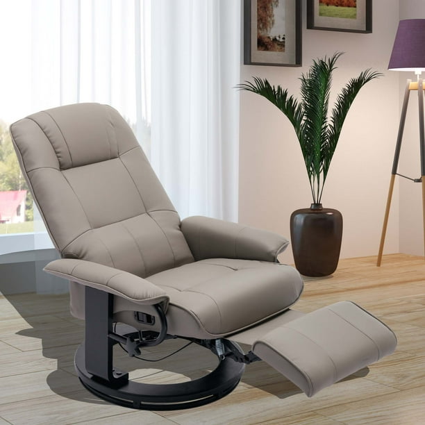 Faux Leather Manual Recliner, Adjustable Swivel Lounge Chair with Footrest, Armrest and Wrapped