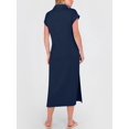 thumbnail image 4 of Women Summer Casual Midi Dresses Short Sleeve V Neck Loose Split Beach Vacation Tshirt Maxi Dress Dark Blue L, 4 of 5
