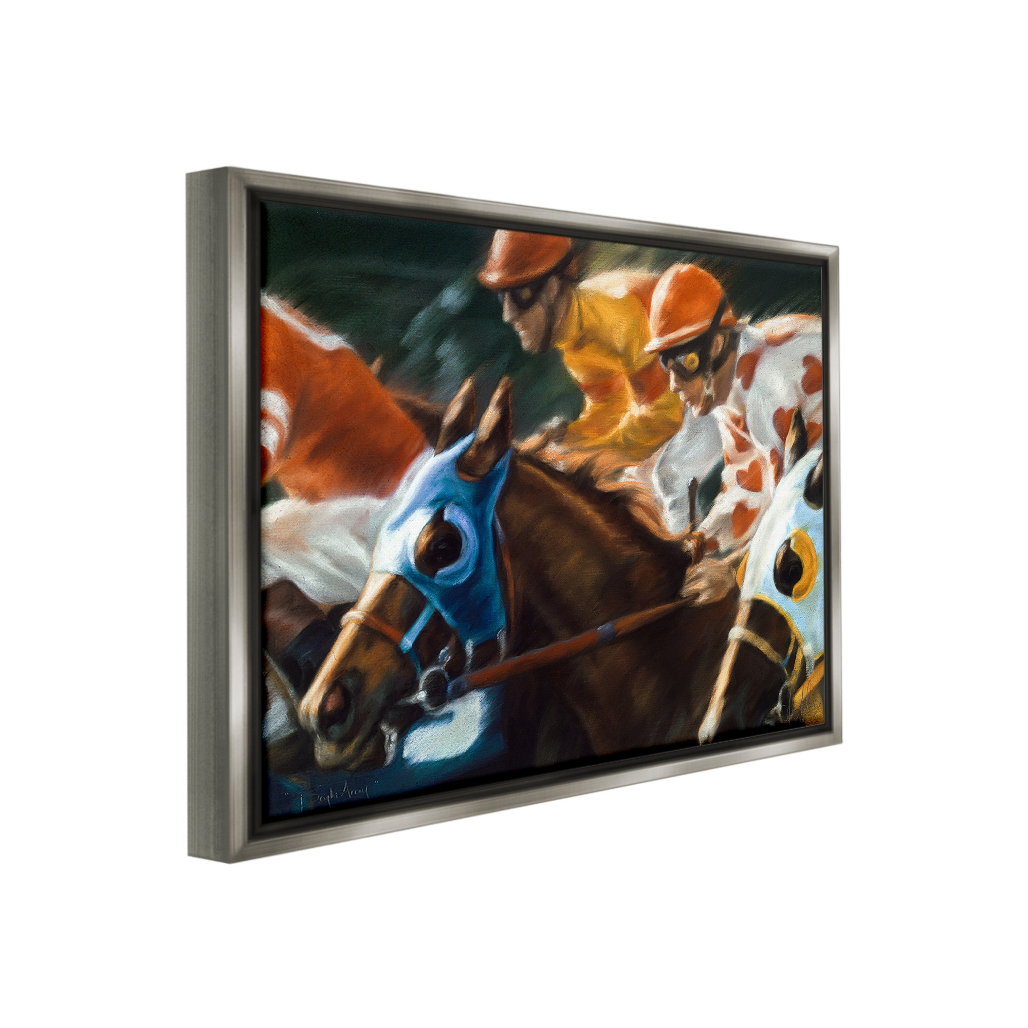 Stupell Industries Equestrian Jockeys Racing Animals & Insects Painting Gray Floater Framed Canvas Art Print Wall Art, 21 x 17