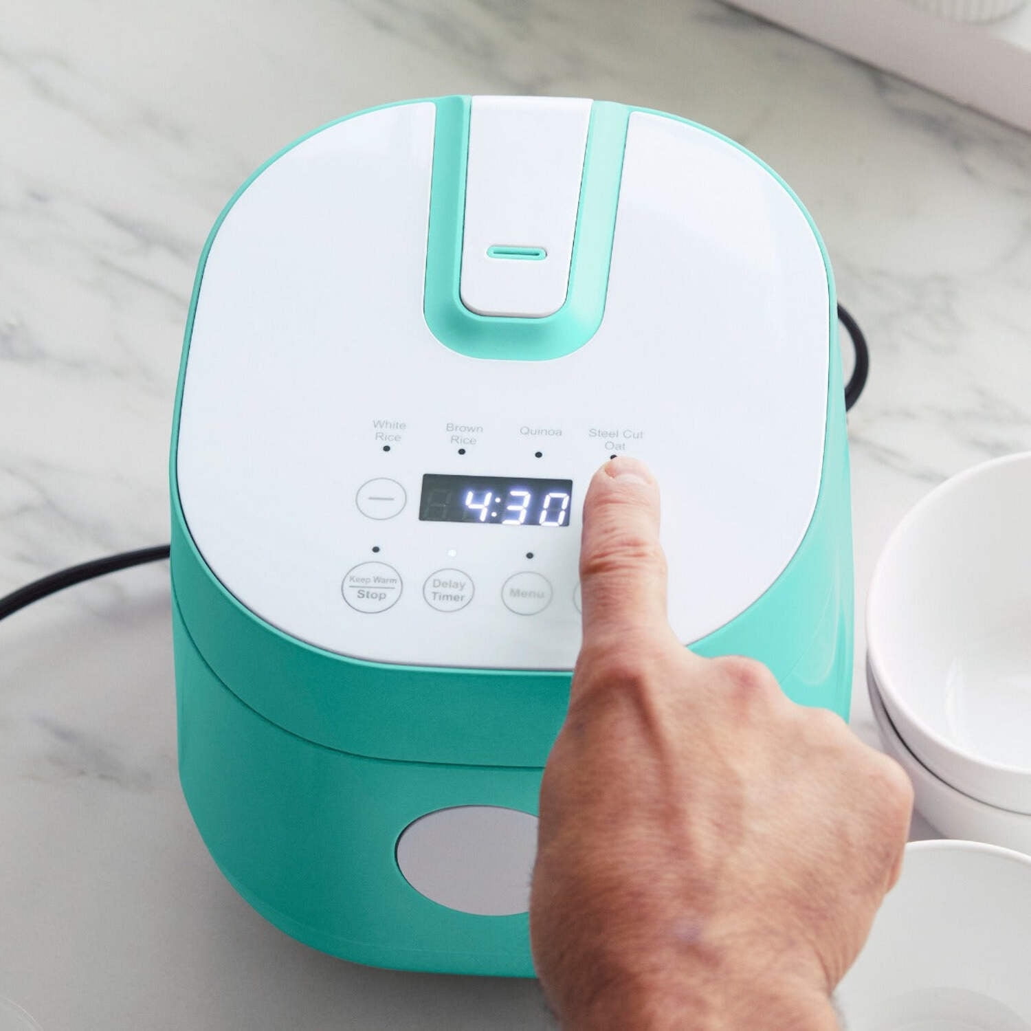 GreenLife 4 Cups Cooked, 2 Cups Uncooked Rice Cooker, Turquoise