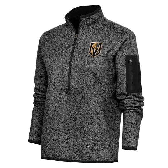 Women's Antigua Heather Black Vegas Golden Knights Team Logo Fortune Quarter-Zip Jacket