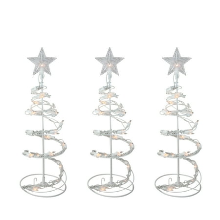 Set Of 3 Clear Lighted Spiral Cone Walkway Christmas Trees Outdoor