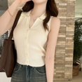 thumbnail image 4 of Lapel Ice Silk Slim Fit Vest for Women Summer Early Fall Thin Knit Tank Top Sleeveless Short Sleeve Casual Layering Outwear, 4 of 9