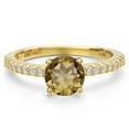 thumbnail image 3 of Gem Stone King 14K Yellow Gold Whiskey Quartz and Lab Grown Diamond Engagement Ring for Women | 1.41 Cttw | Round 7MM | Gemstone Birthstone | Size 7, 3 of 6