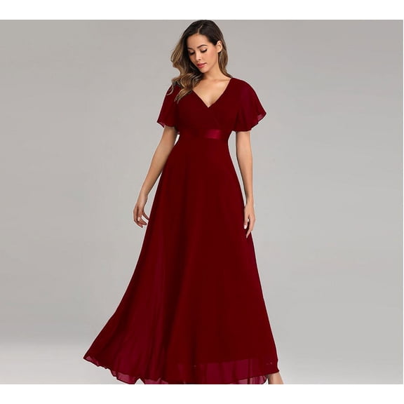Evening Dresses Elegant V-Neck Ruffles Chiffon Formal Evening Gown Robe Vestidos De Fiesta Dress for Wedding Party