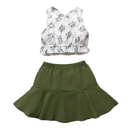 

TAIAOJING Baby Girl Clothes Toddler Kids Leaf Suspenders Tops Tee Falbala Skirts Set Outfits For Girl 3-4 Years