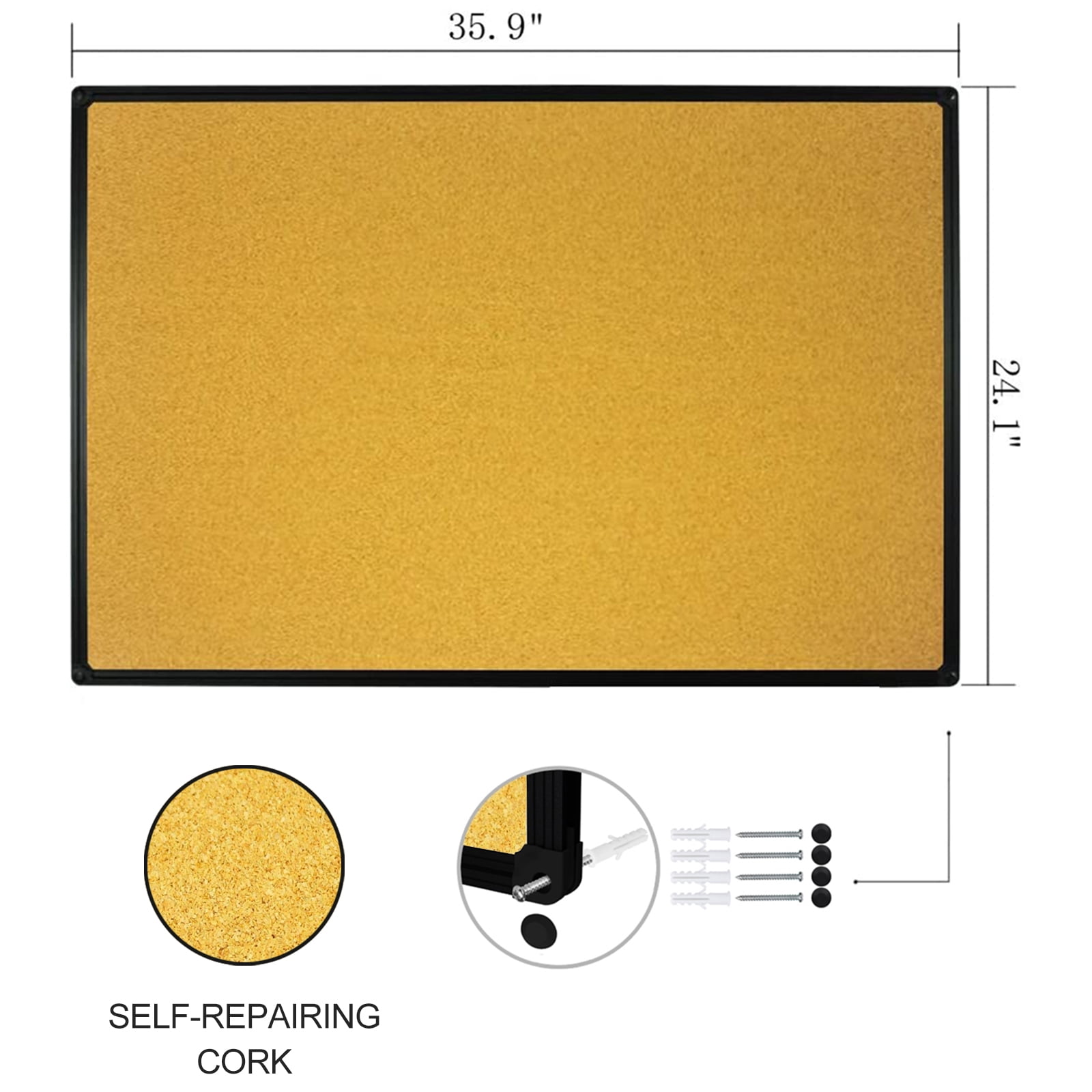 JILoffice Bulletin Board 24" x 36" Black Aluminum Frame Cork Board 3'x2' Thumb Tack Pin Board for Office