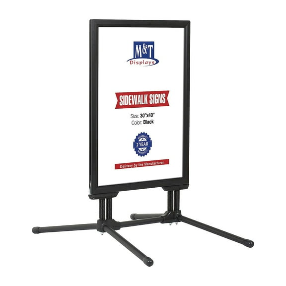 SwingPro Weather and Wind Resistant Outdoor Pavement Sidewalk Sign for 30x40 Posters 1.25 inches Black Aluminum Front Loading Snap Frame with 2 Legged Black Steel Base