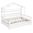 thumbnail image 3 of Euroco Wood Full Size House Bed with Trundle, Platform Bed with Bookshelf, White, 3 of 12