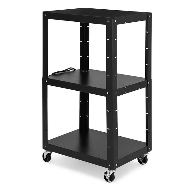 Av Carro 26 Inch Altura 2-Layer Av Carro Media Carro con Power Strip cm de Alturaeavy- cm de Profundidaduty Av Car con 4 Móvil Casters y 2 Locking Brakes para Oficina y Schools