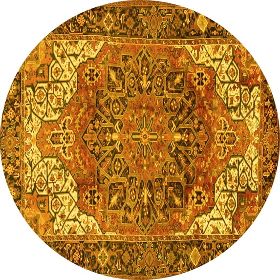 Ahgly Company Machine Washable Indoor Round Persian Yellow Traditional Area Rugs, 3' Round