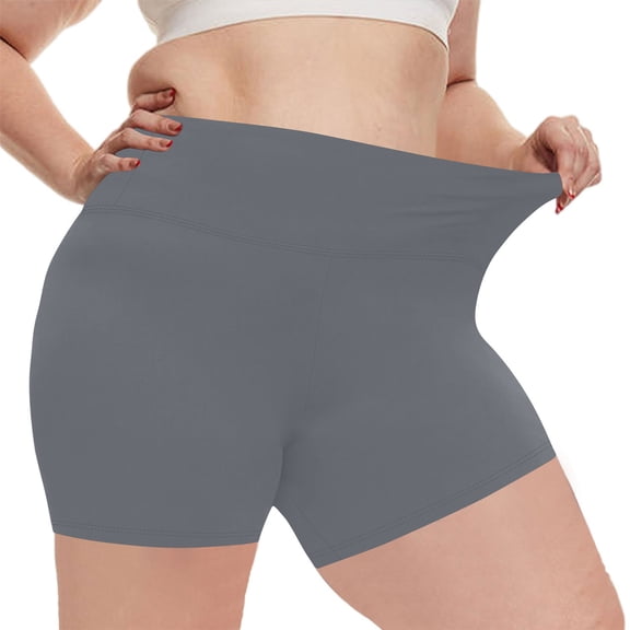 Olyvenn Women's Plus Size High Waisted Biker Shorts Solid Color Casual Workout Shorts Gray XXXXL
