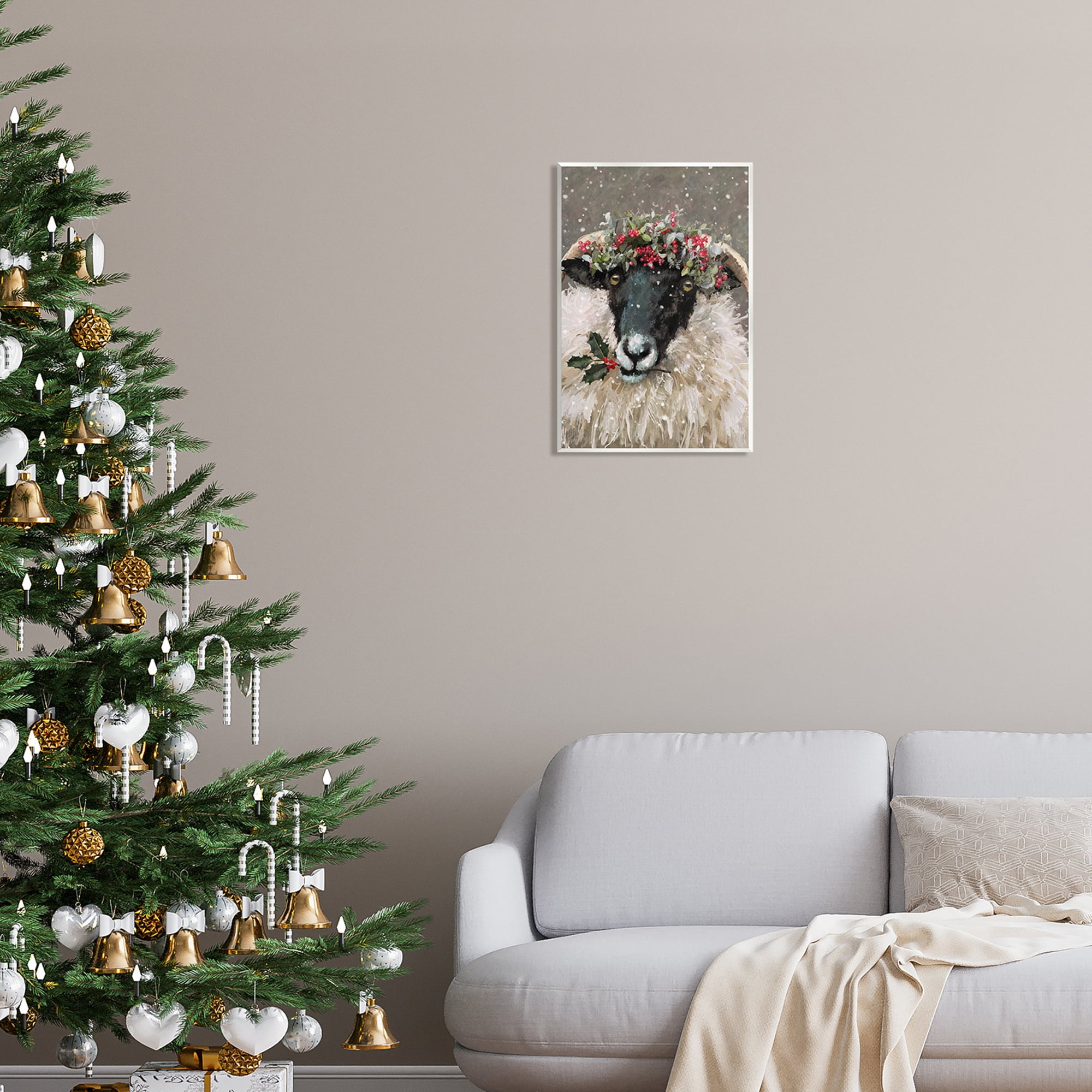 Stupell Industries Holiday Berries Farmhouse Sheep Holiday Painting Unframed Art Print Wall Art