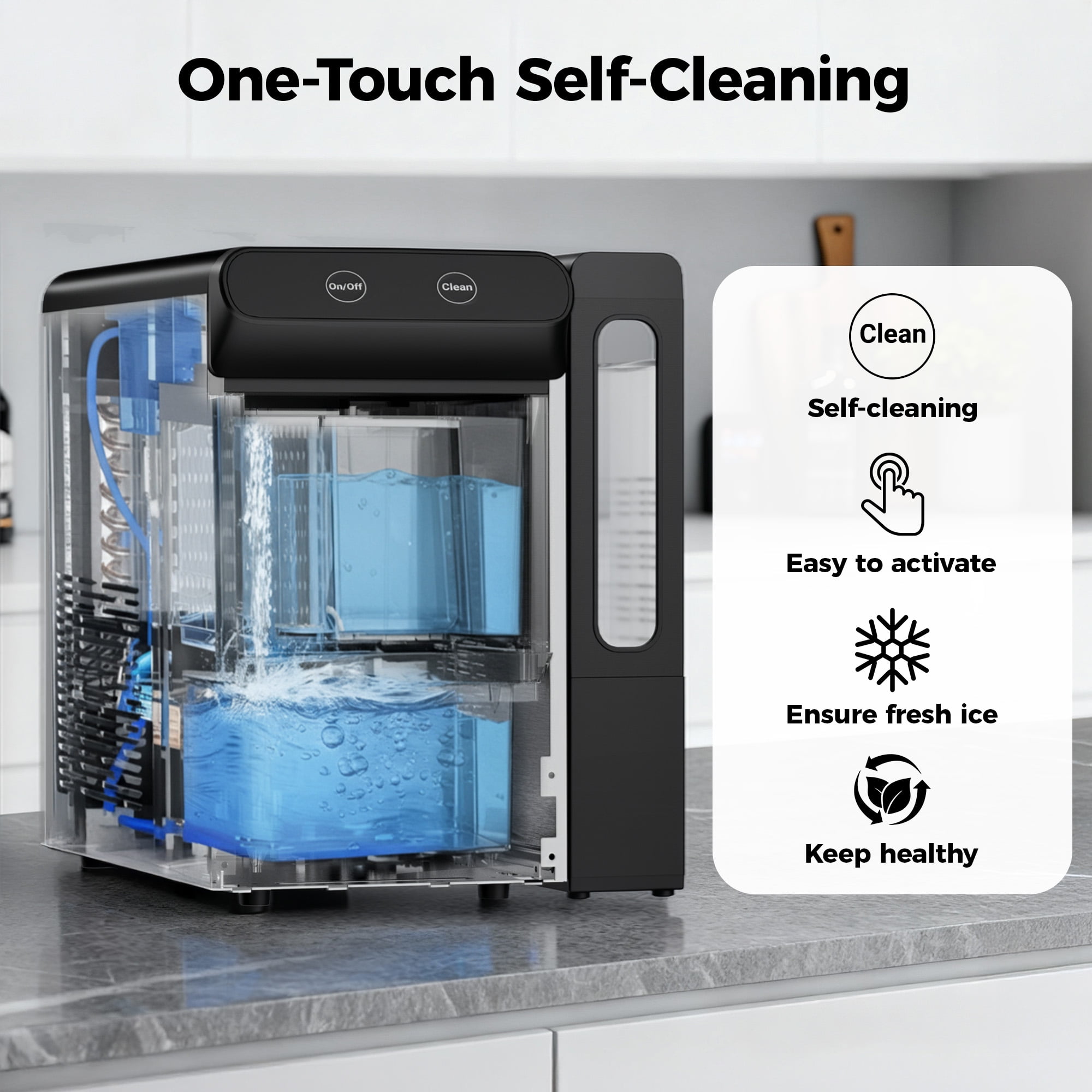 Simzlife Nugget Ice Maker Countertop 26.5 lbs/24H, Self- Cleaning Countertop Ice Machine, 1.7 Qt Water Tank, Stainless Steel, Soft Chewable Pellet Ice for Home/Kitchen/Party