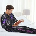 thumbnail image 6 of Naloa Purple-Eyed Floral Leopard Men’s Pajamas Set - Long Sleeve Button Down Sleep Shirt and Pajama Bottoms Sleepwear Set-Large, 6 of 7