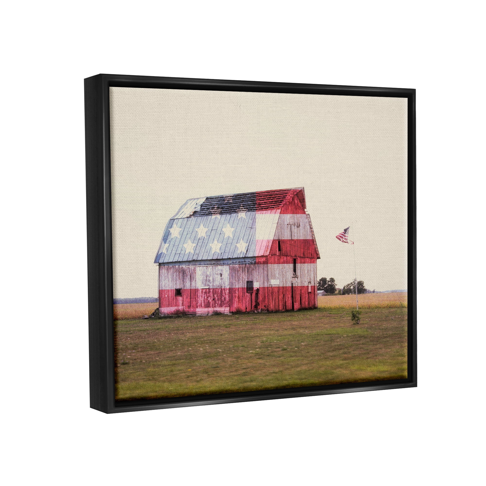 Stupell Industries Americana Farmhouse Barn Landscape Painting Black Floater Framed Canvas Art Print Wall Art, 31 x 25