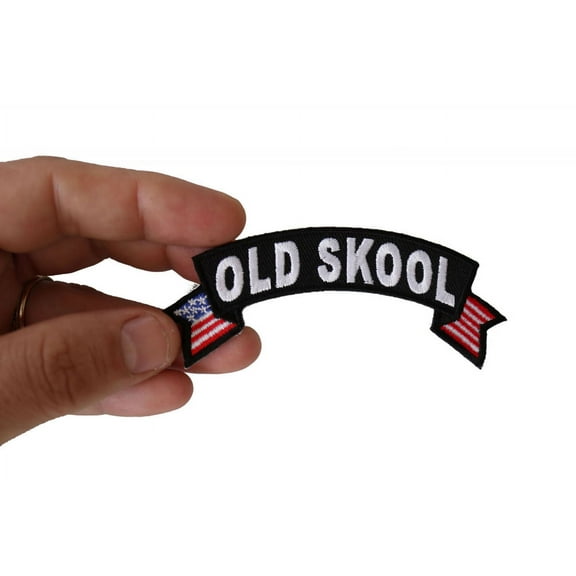 Patch, Small Embroidered Rocker (Iron-On or Sew-On), Old Skool Chopper United States Flag, 4" x 1.5" Arch