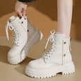 thumbnail image 5 of Bnwani Women Boots Footwear Winter Fashion Toe Zipper Mid-Heel Chunky Ankle Fleece Casual Solid Boot Beige Size 6, 5 of 9