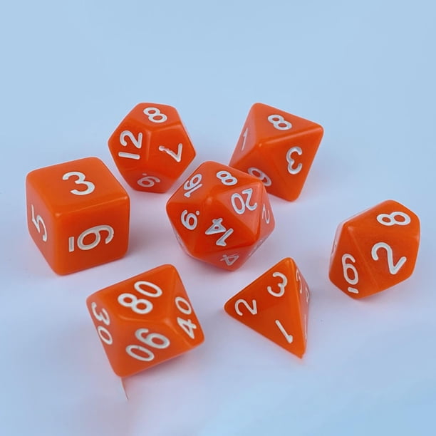 Shibby 7 Dados Poliédricos Transparentes/Naranja Para Juegos De Rol Y Mesa – Incluye D20, D12, D10, D8, D6, D4 Y Bolsa De Terciopelo