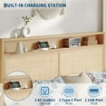 thumbnail image 3 of IdealHouse Rattan King Size Bed Frame with RGB LED Lights, Boho Style, Storage Headboard & Charging Station, No Box Spring Needed, 3 of 8