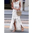 thumbnail image 4 of Women Two Pieces Skirt Sets Summer Cut Out Hi-Low Crochet Knit Long Dresses White XL, 4 of 7