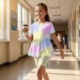 thumbnail image 5 of CCRFTGI Summer Outfits for Kids Girls Size 8 Two Piece Outfits Cute Preppy Clothing Sets Vacation Gradient Short Sleeve Ruffle Hem T Shirt and Biker Shorts Athletic Activewear Purple 12-13 Years, 5 of 6