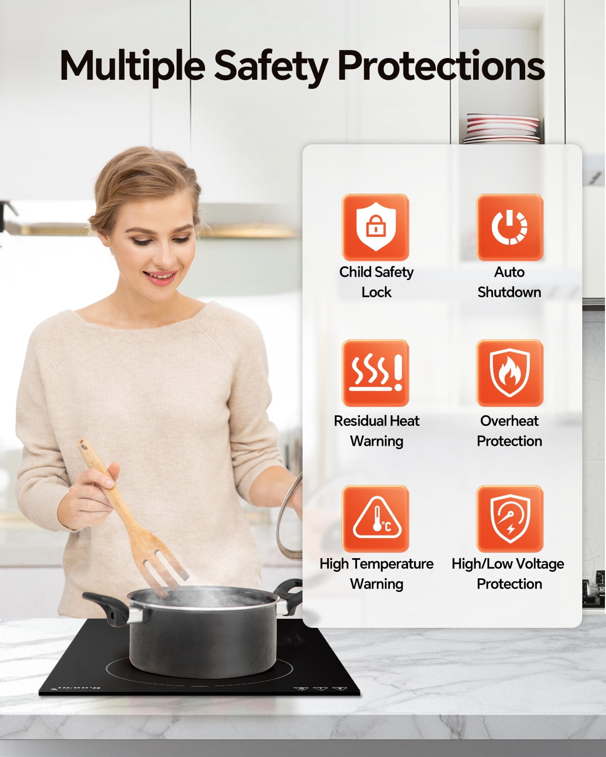 Induction Cooktop 12 Inch, Build-in 2 Burners Electric Stove Top, 9 Power Settings, Max 1800W, Sensor-Control Induction Hob with Multiple Safety Protections, Compatible with Magnetic Cookers