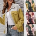 thumbnail image 4 of Camisa de las mujeres Camisas de pana de mujer Botones sueltos Color de empalme Chaquetas vintage de manga larga 1 1, 4 of 5