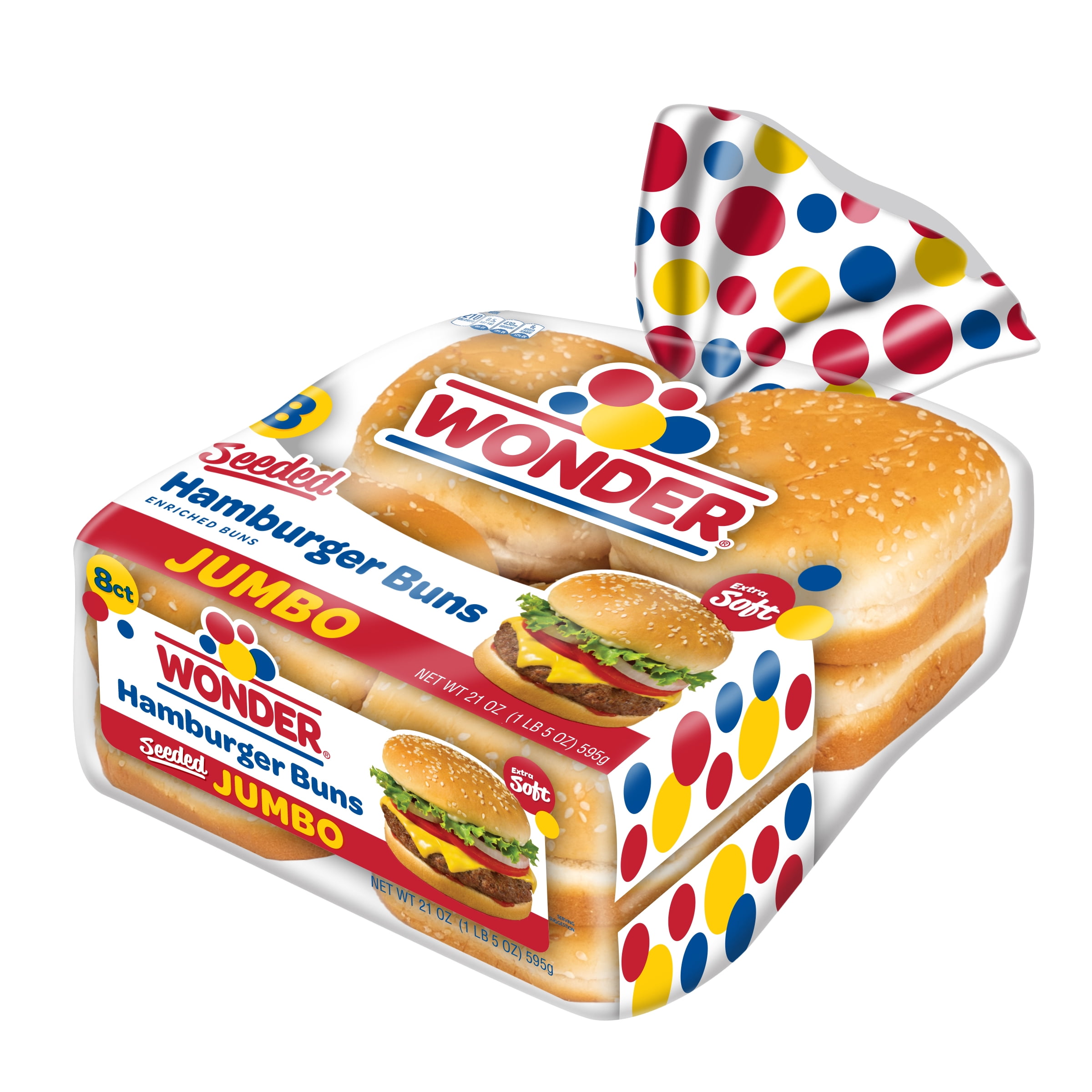 Wonder Bread Jumbo Seeded Hamburger Buns, Sesame Seed White Bread Rolls, 8 Ct, Shelf-Stable