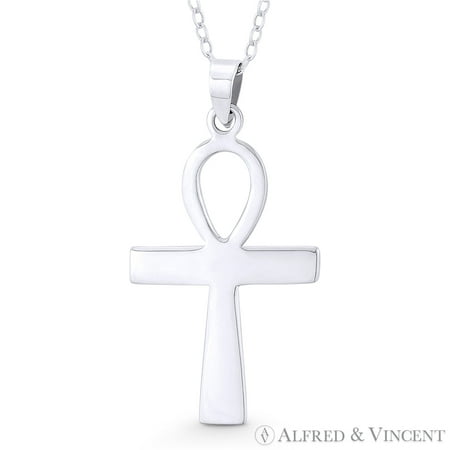 Egyptian Ankh Jewelry Pendant - Egyptian Ankh Cross Key-of-Life Charm Pendant w/ Chain Necklace in .925 Sterling Silver