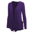 thumbnail image 2 of Made by Johnny MBJ WSK1181 Long Sleeve Draped Pocket Cardigan with Back Shirring M Purple, 2 of 3