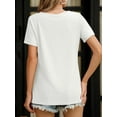 thumbnail image 4 of HOWCOME Women's Summer Casual Knit Basic Tops V-Neck Short Sleeve Rib Knit T Shirts White L, 4 of 6