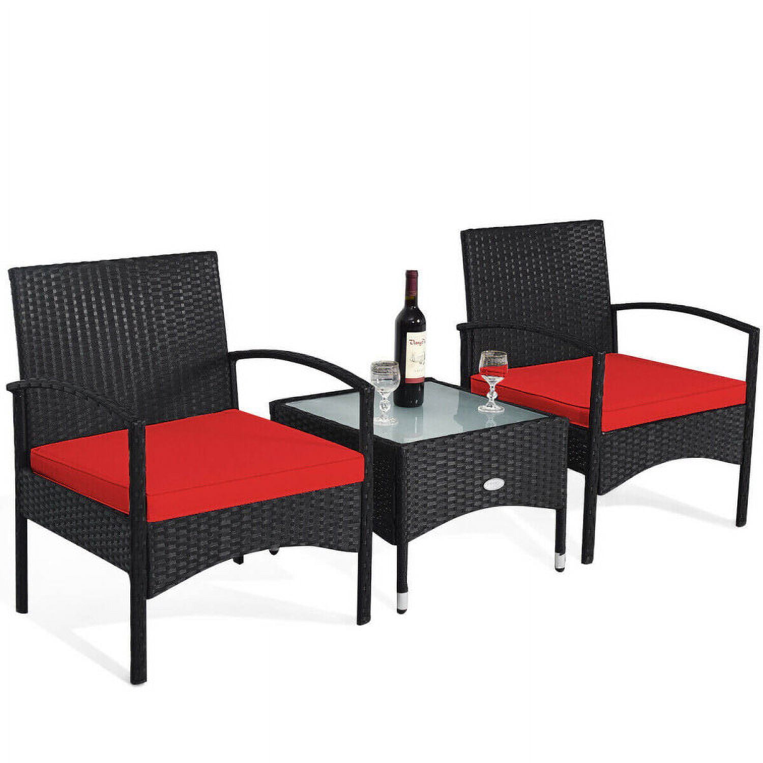 Aimee Lii 3 Pieces Patio Wicker Rattan Furniture Set with Cushion for Lawn Backyard, Rattaner Outdoor Patio Furniture, Red