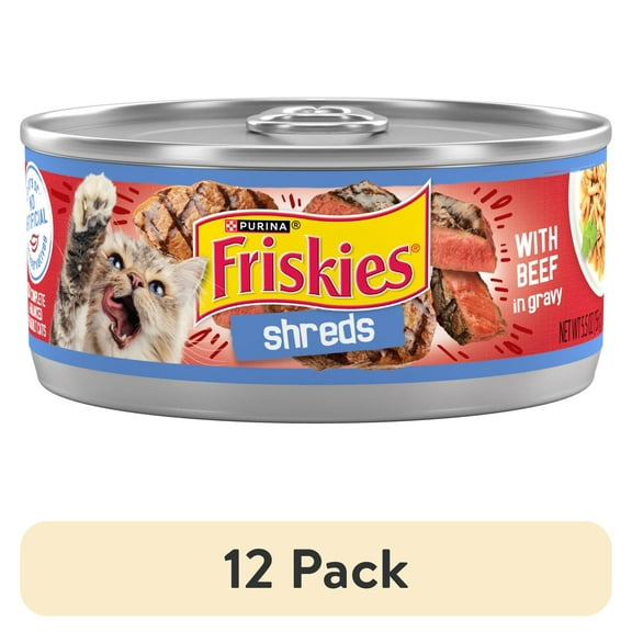 (12 pack) Purina Friskies Shreds, Beef in Gravy, Wet Cat Food, 5.5 oz Can