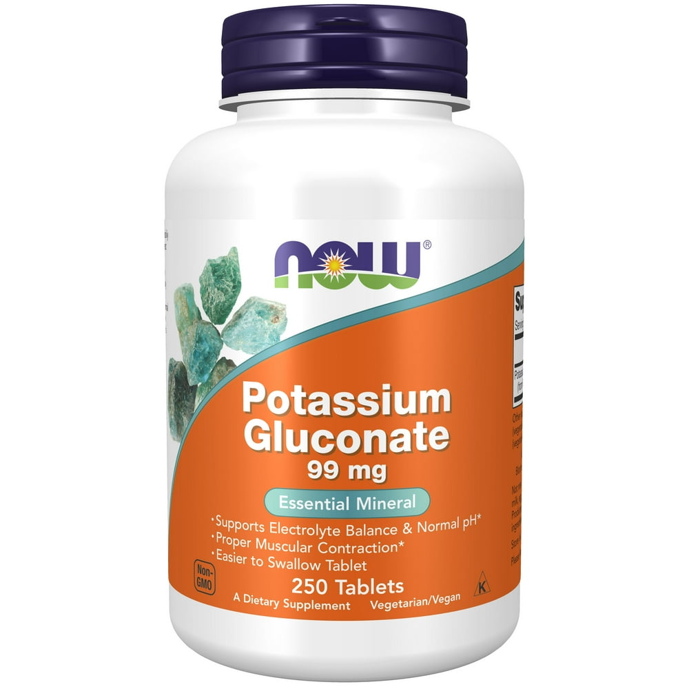 NOW Supplements, Potassium Gluconate 99mg, Easier to Swallow, Essential