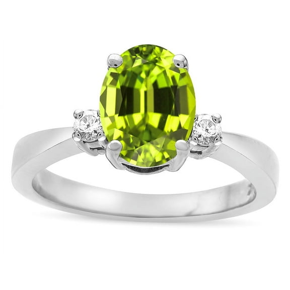 Star K � 3 Three Stone Oval Genuine Peridot Classic Engagement Promise Ring