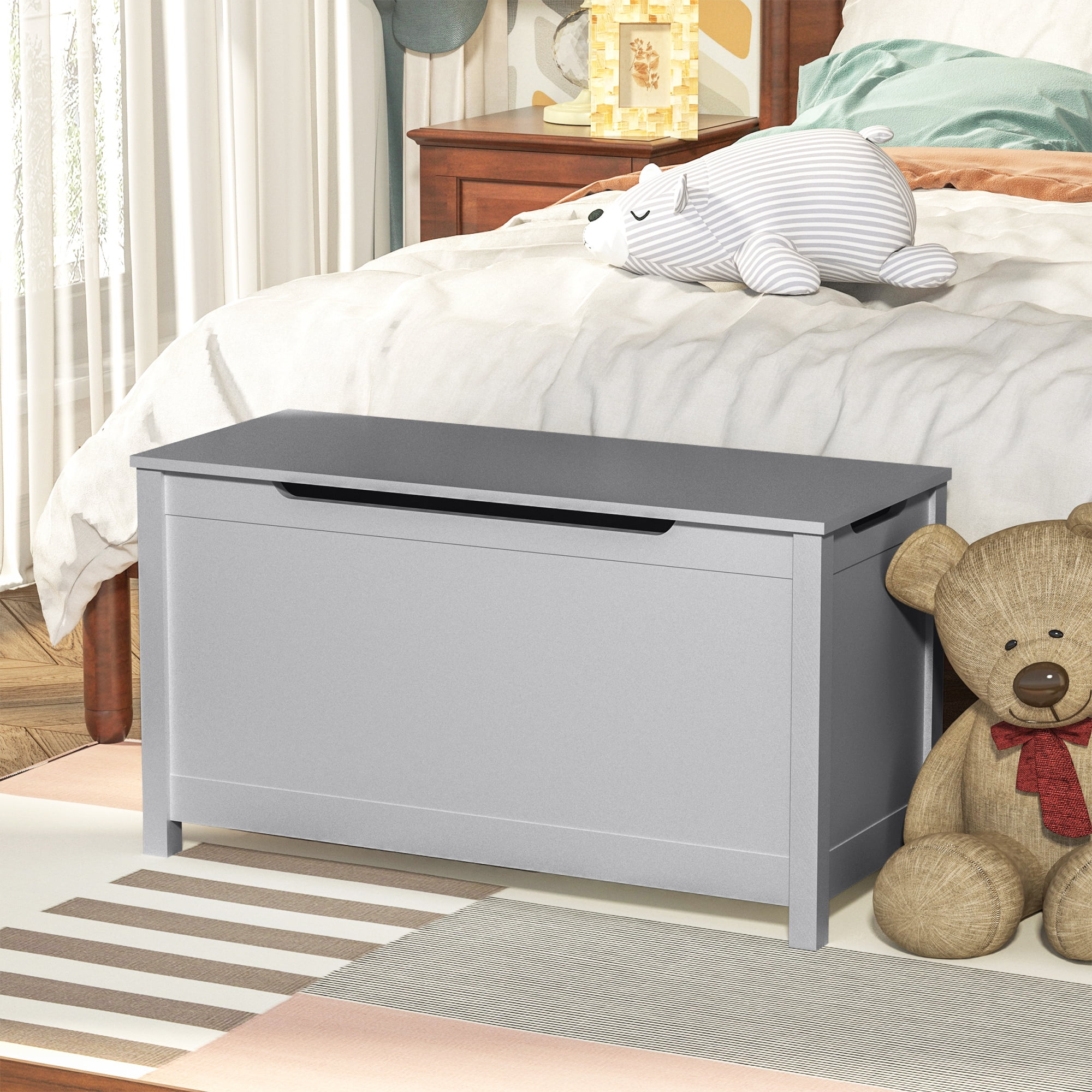 iRerts Wooden Toy Box Storage Kids Toy Storage with Safety Hinged Lid Toy Chests & Organizers for Boys and Girls, Gray