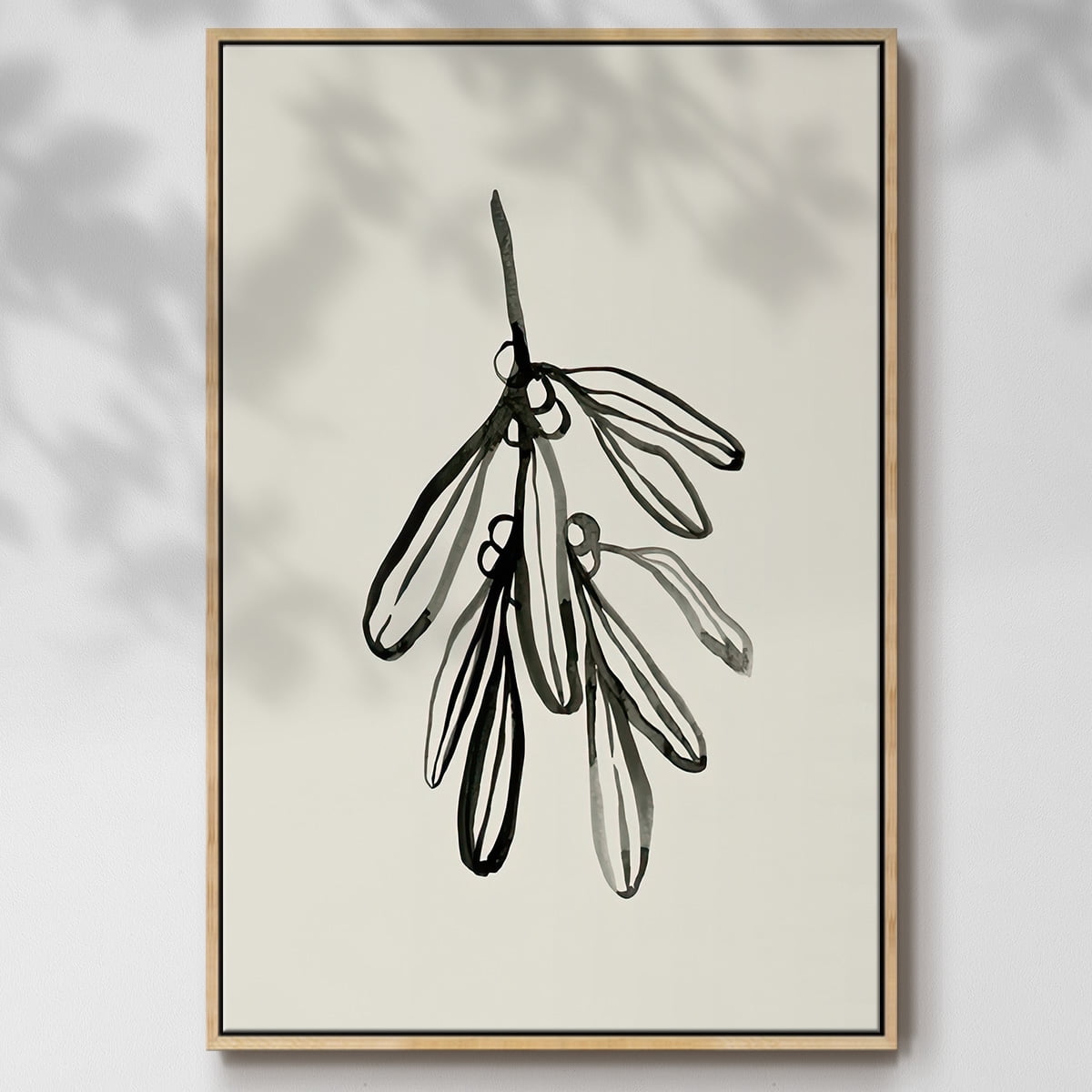 Mistletoe Sketch I - Framed Gallery Wrapped Holiday Canvas - 27 x 41 - Natural Wood Frame