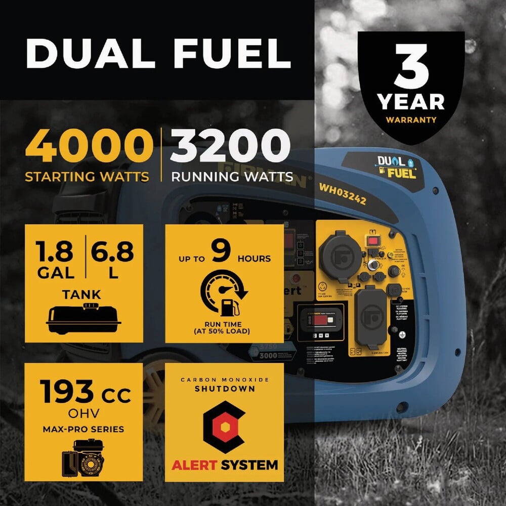 Firman 4000W Dual Fuel Inverter Portable Generator WH03242
