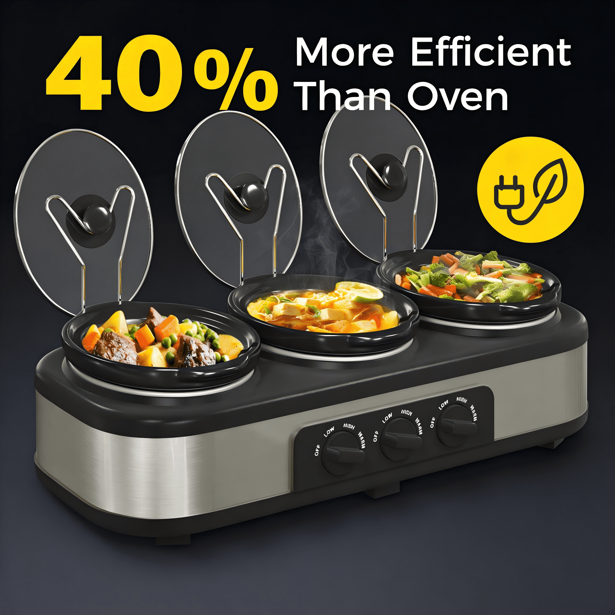 3 Pot Slow Cooker Set, Triple Slow Cooker with 3×1.5QT Removable Ceramic Crocks, 4.5QT Total, Adjustable Temperature for Family Dinner & Party,SL