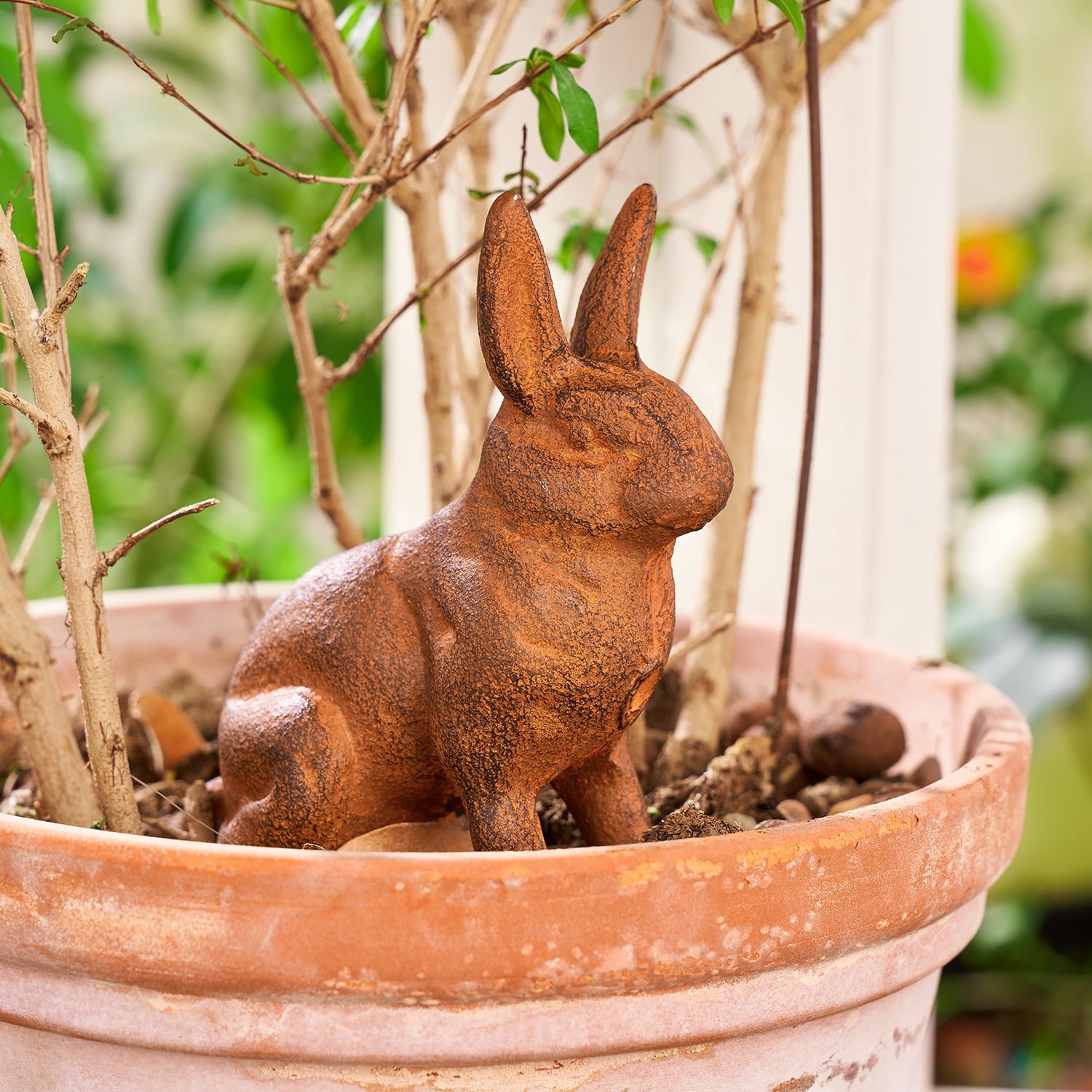 Sungmor Cast Iron Rabbit Statue,Rustic Rust Heavy Duty Animal Collection Sculpture, Paperweight, Doorstop, Adorable Garden Figurine - Sitting Rabbit Statue