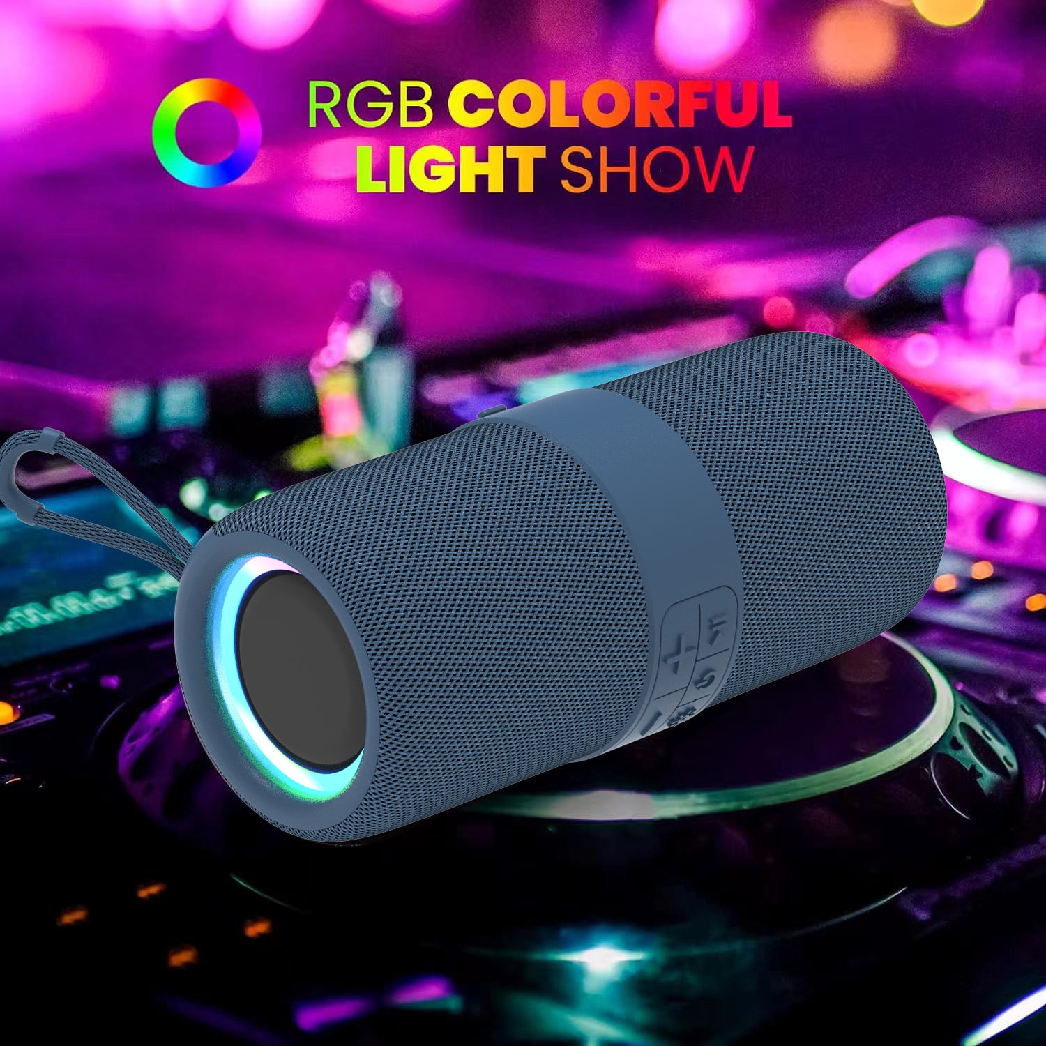 Dammyty Waterproof Bluetooth 5.0 Speaker, Portable TruWireless Party Speaker with 7LED Lights, 360 Dynamic Sound  (图3)