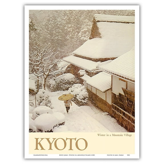 Kyoto Japan - Winter in a Mountain Village - Vintage Travel Poster c.2001 - Master Art Print (Unframed) 9in x 12in