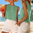 thumbnail image 2 of AnuYalue Linen Tops for Women Loose Fit Tank Tops Cute Summer Sleeveless Shirts Crew Neck Plaid Tee, 2 of 9