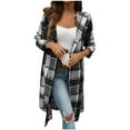 thumbnail image 4 of MELDVDIB Womens Plaid Trench Coat Checkered Hooded Shacket with Pockets Fashion Casual Oversized Fall Winter Cardigan Outerwear Black S, 4 of 6