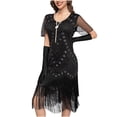 thumbnail image 6 of Women's Retro 1920s Sequins Flapper Dress Floral Lace V Neck Vintage Fringed Evening Party Cocktail Dresses, 6 of 7