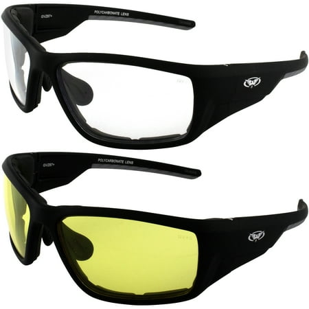 Global Vision Shadow Motorcycle Sunglasses - 2 Pairs With Foam Padding & Flash Mirror Lenses