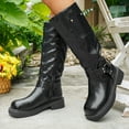 thumbnail image 5 of Black Booties TKYCMSUAKI Knee High Riding Boots for Women Slip On Motorcycle Boots Square Toe Chunky Heel Fashion Buckles Biker Boots, 5 of 9