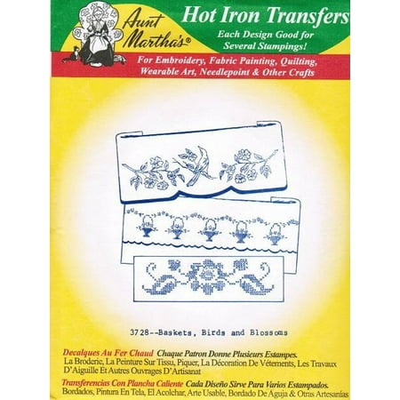Baskets, Birds and Blossoms Aunt Martha's Hot Iron Embroidery Transfer