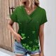 thumbnail image 1 of Fiudx Ropa de Mujer Top de Primavera/Verano de Manga Corta Informal con Cuello En V Estampado Del Día de San Patricio para Mujer, 1 of 5
